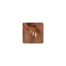 Gold Hoop Earrings Set for Women Trendy, 14K Gold Plated Lightweight Small gold