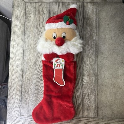 3D Plush Santa Claus Christmas Stocking Vintage 80s 90s Red White 22'' New w/Tags