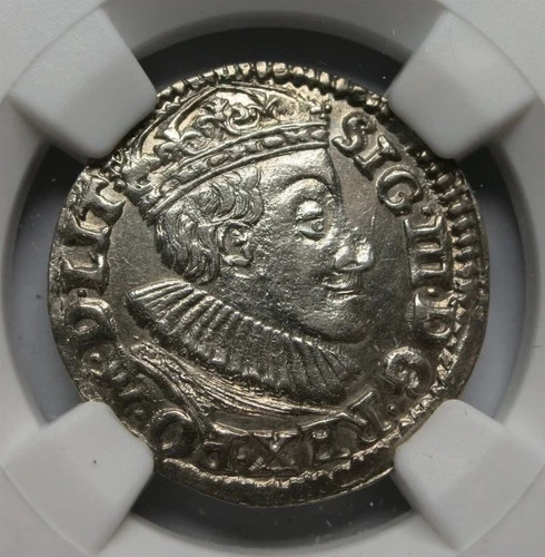 POLAND Olkusz 3 Grosze 1590 NGC UNC Trojak Sigismund Silver Knight Lithuania