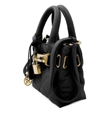 Badgley Mischka Mini Tote Diamond Quilted Mini with Front Lock Hardware Black