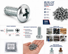 6-32 X 14 Phillips Pan Head Screws Zinc Plated Steel 100 Pack Machine Screws