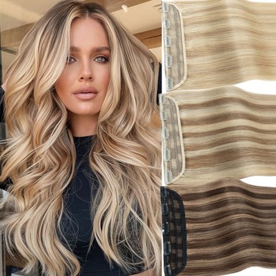 Clip in Remy Human Hair Extensions One Piece Highlight 3/4 Full Head Hairpiece