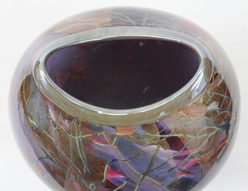 Tim Lazer 1998 extra große 14" große blau lila gold Studio Kunst Glas Vase - Bild 6 von 16