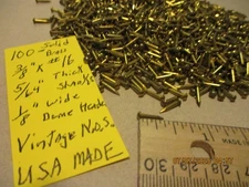 100--VINTAGE 3/8" X #16, SOLID BRASS BRAD NAILS, ROUND DOME HEAD ESCUTCHEON PINS