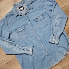 Wrangler Mens Vintage Denim Western Pearl Snap Shirt Light Wash Blue 70127SW XL