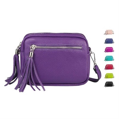 ITALy DAMEN LEDER TASCHE Schultertasche Cross-Over Fransen Umhängetasche Bodybag