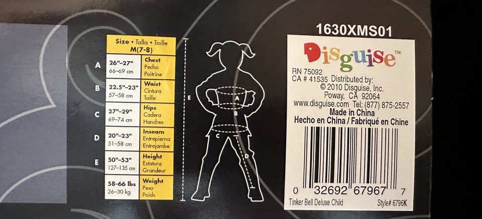 Disfraz Disney TinkerBell Deluxe Niñas CON Alas, Talla M (7-8), TOTALMENTE NUEVO Foto 3 de 3