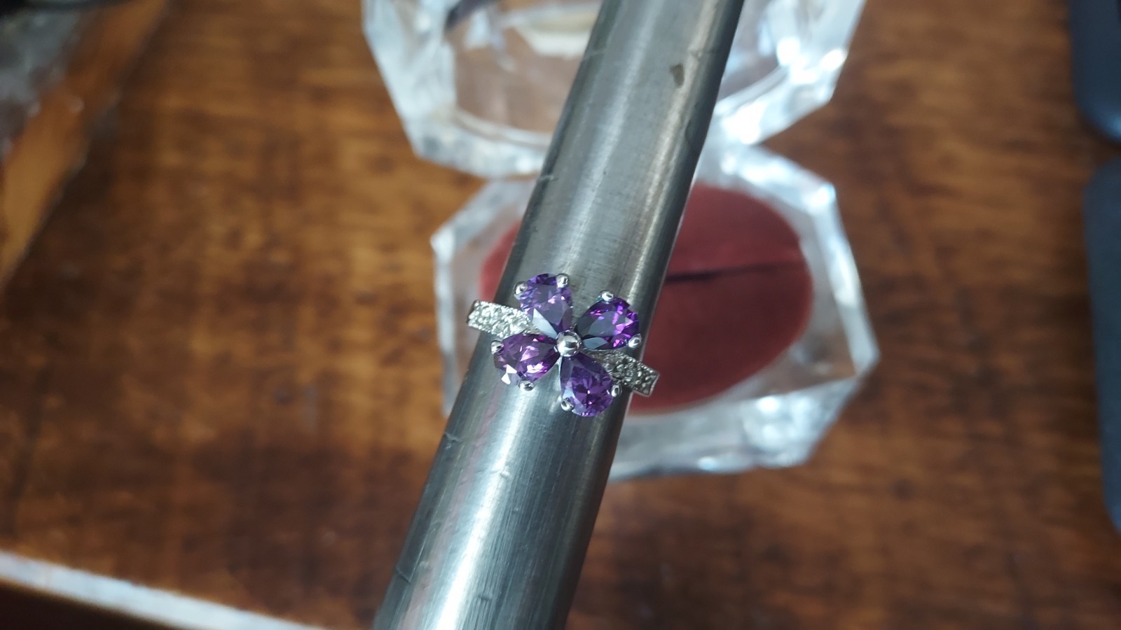 Purple Silver Tone Flower Statement Ring  size 8 … - image 7