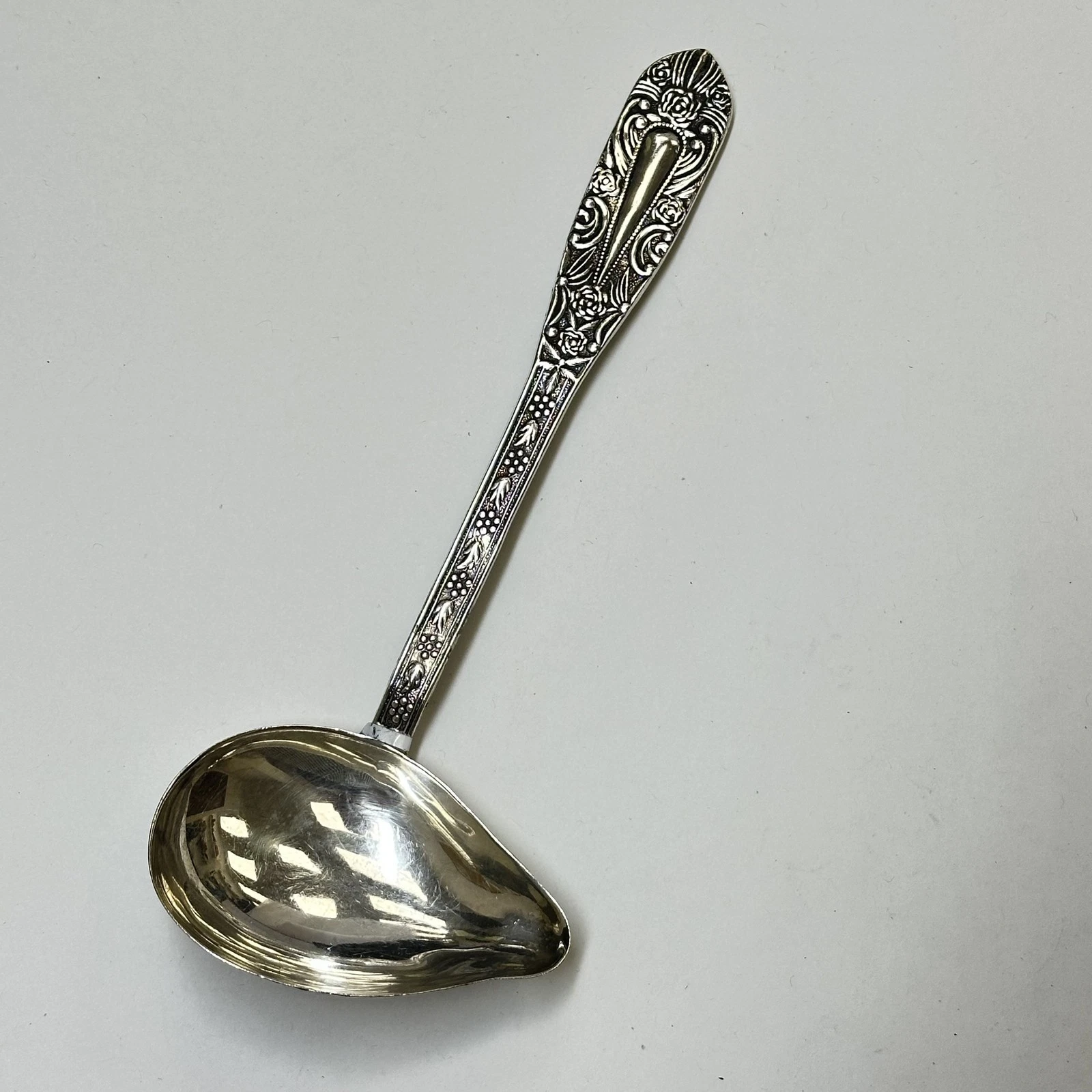 Vintage Sterling Silver Floral Gravy Condiment Sauce Ladle 7.5" No Mono