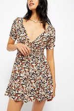 Free People Forget Me Not Mini Dress Size 0 Floral Short Sleeve Casual Party