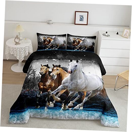 Horse Comforter Set Galloping Horse Bedding Set for Kids Boys Twin