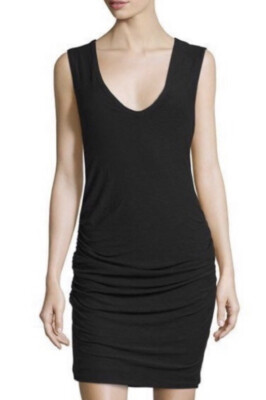 james perse black ruched dress James Perse One Shoulder Ruched Dress