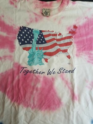 Vintage Together We Stand Sept 9-11 Tie Dye Shirt American Flag L Patriot K39