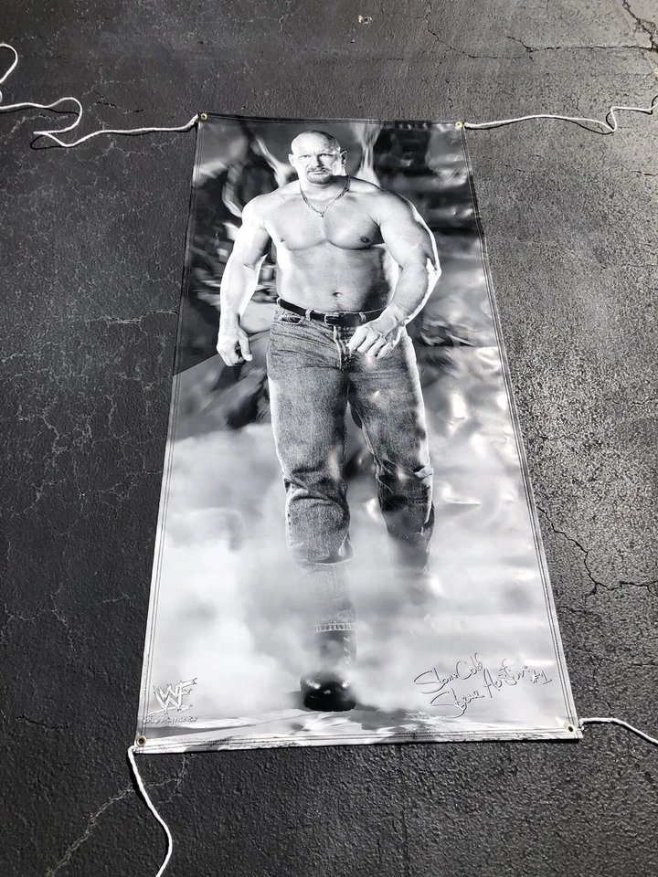 "Póster deportivo vintage de colección años 90 1998 Stone Cold Steve Austin Banner 6x3"" 6 pies Titan" Foto 2 de 4