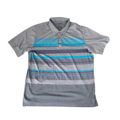 Adidas Golf Polo Shirt Adult XL Climacool Gray Light Blue Stripes  Breathable