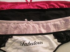 New 4 Ladies Thongs Cotton Panties  Size XL  Fabulous, Dark Pink, Black,Pink  