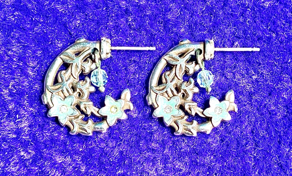 BRIGHTON SECRET GARDEN FLORA 蓝色花朵珐琅 + SWAROVSKI CRYS 耳环 状况极佳 +✨VITG — 第 2/4 张图片