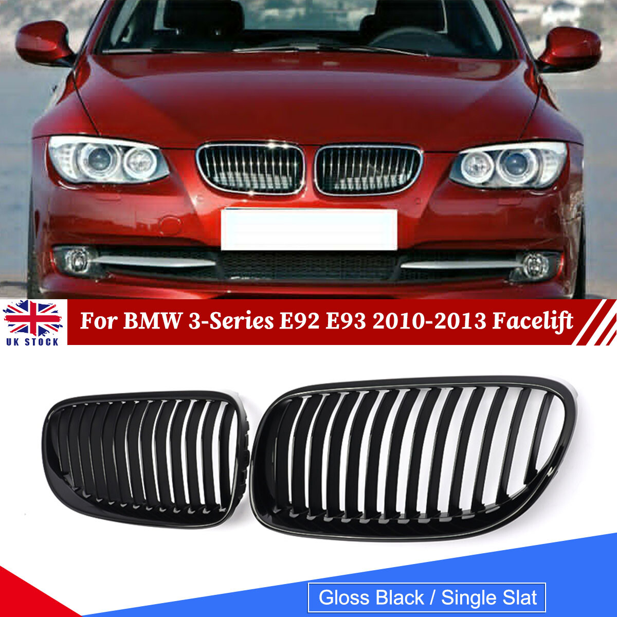 Gloss Black Front Bumper Kidney Grille For BMW 3-Series E92 E93 2010-2013 LCI