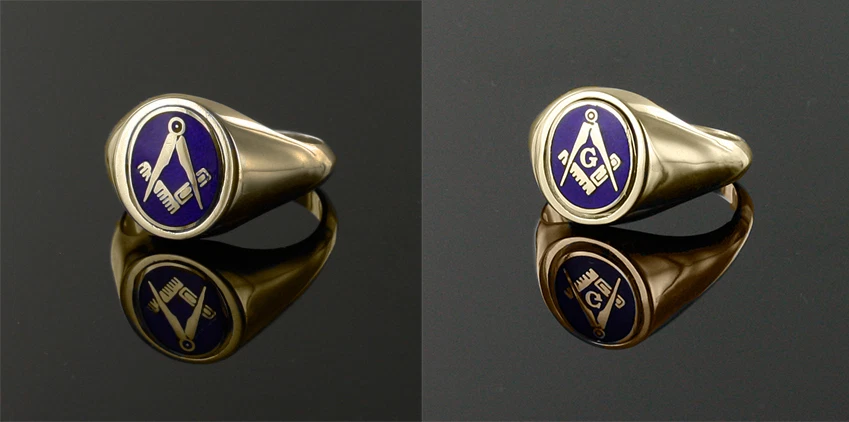 9ct Yellow gold Square and compass Reversible Masonic ring Blue Enamel