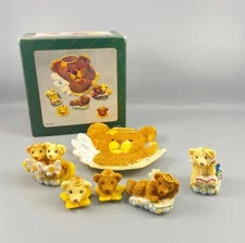 Vintage 1997 Popular Imports Angel Bears Miniature Mini Tea Set