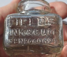 1900s UK Britain British FIELD's INK & GUM Embossed Ink Bottle Larger Sized