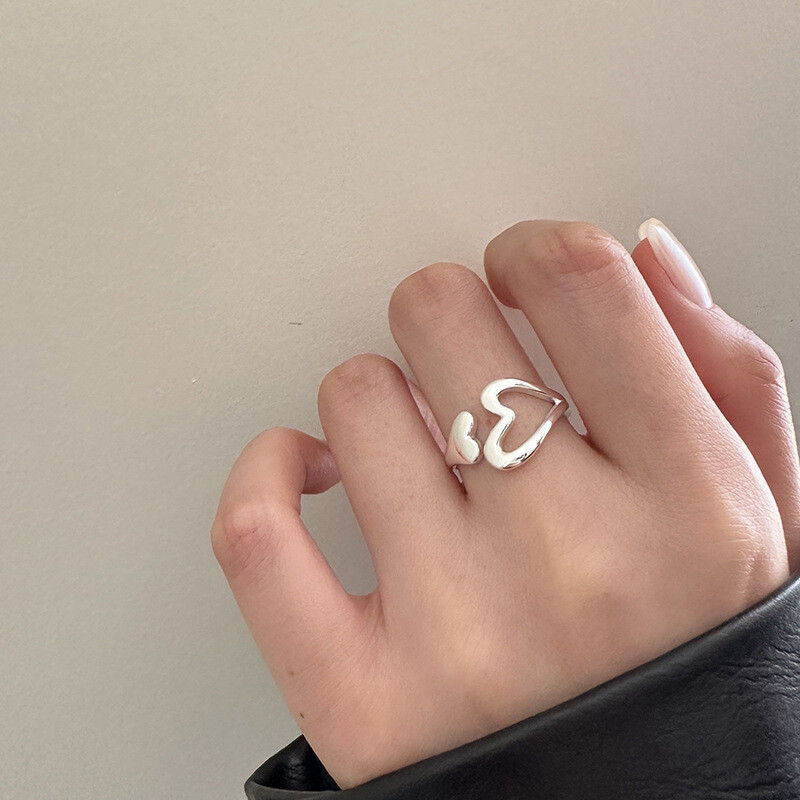 Presentski 925 Sterling Silver Hollow Heart Ring - Simple Love Ring For Women