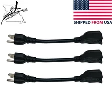 3x Short 8" Extension Cord Outlet Saver Black 16Awg 13A 3 Prong Lot of 3 Cords