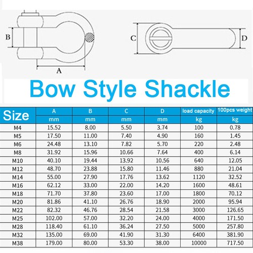 Stainless Steel Bow/D Shackle Joint Connector Small Ring Key Chain Hook M4 - M38 - Picture 2 of 11