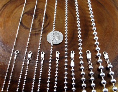 Solid 925 Sterling Silver Italian BALL/BEAD Dogtag ID Chain Necklace 1.5MM - 6MM