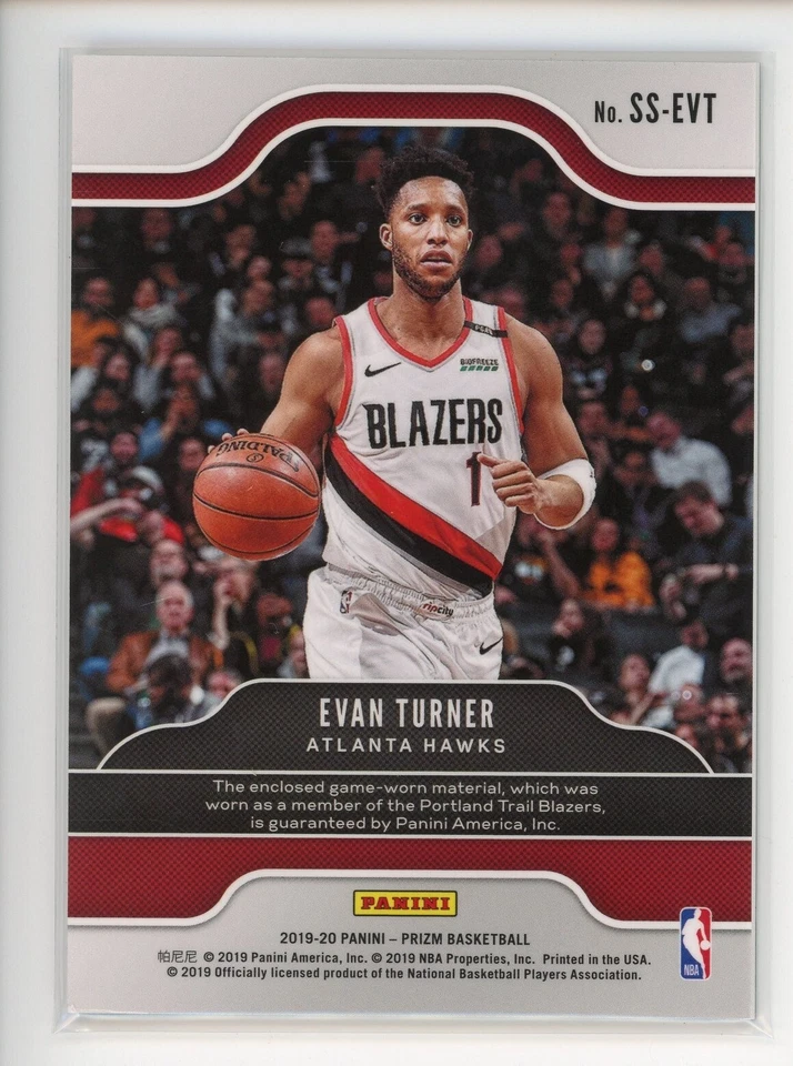 2019-20 Panini Prizm Sensational Swatches #62 Evan Turner Blazers Hawks - Image 2 of 2