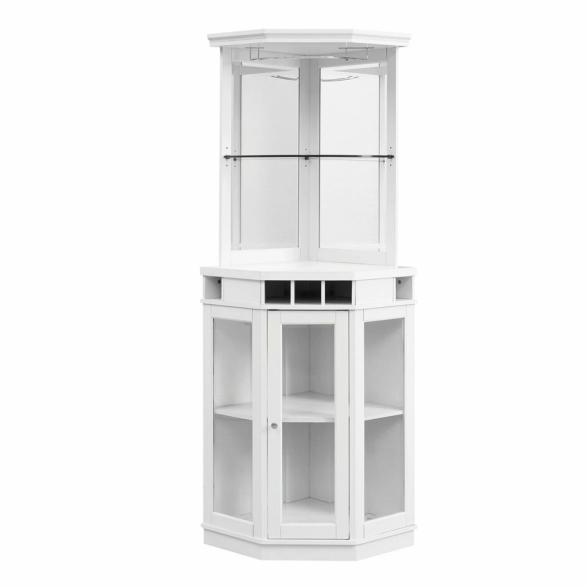 White High Corner Bar Cabinet Unit Mirrored Home Wine Storage