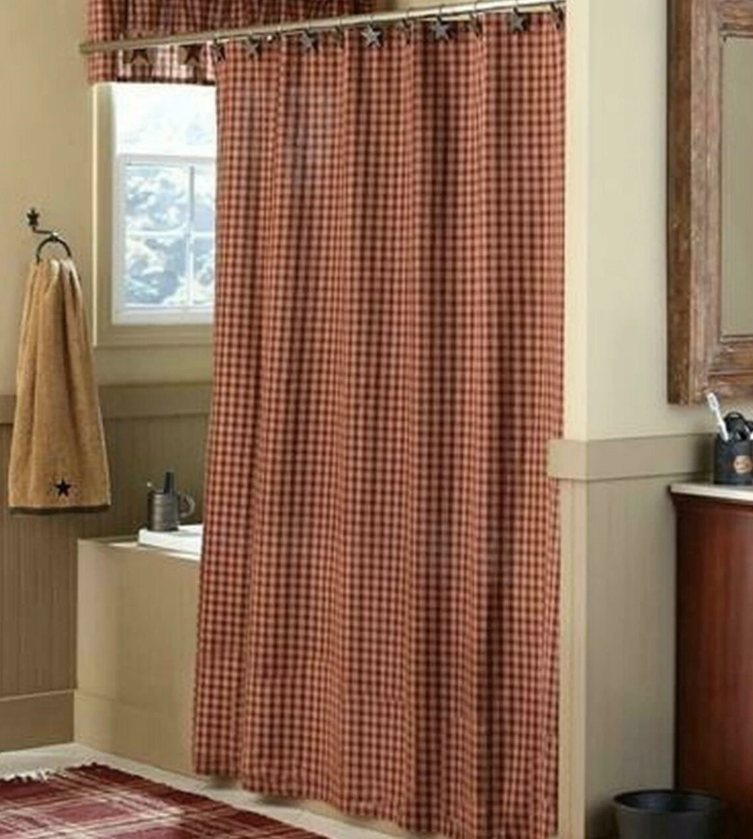 STURBRIDGE WINE PLAID Shower Curtain Red Tan Farmhouse Country Park Designs