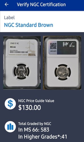 1960 D NGC 5C JEFFERSON NICKEL NGC VALUE IS $130.00 BEAUTIFUL COIN WITH LUSTER - Picture 4 of 4