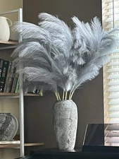 FOTEEWL 8 PCS Faux Pampas Grass Decor 43" Tall Fake Pompas Floral Large grey