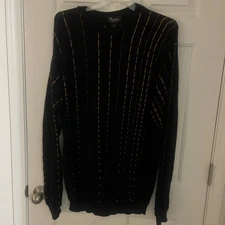 Tosani Canada  Sweater Size Large Black With Gold Strips Cotton