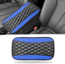 Car Center Console Cover, Universal Leather Waterproof Armrest Seat Box blue 