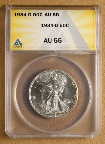 1934 D Walking Liberty Half Dollar ANACS AU55