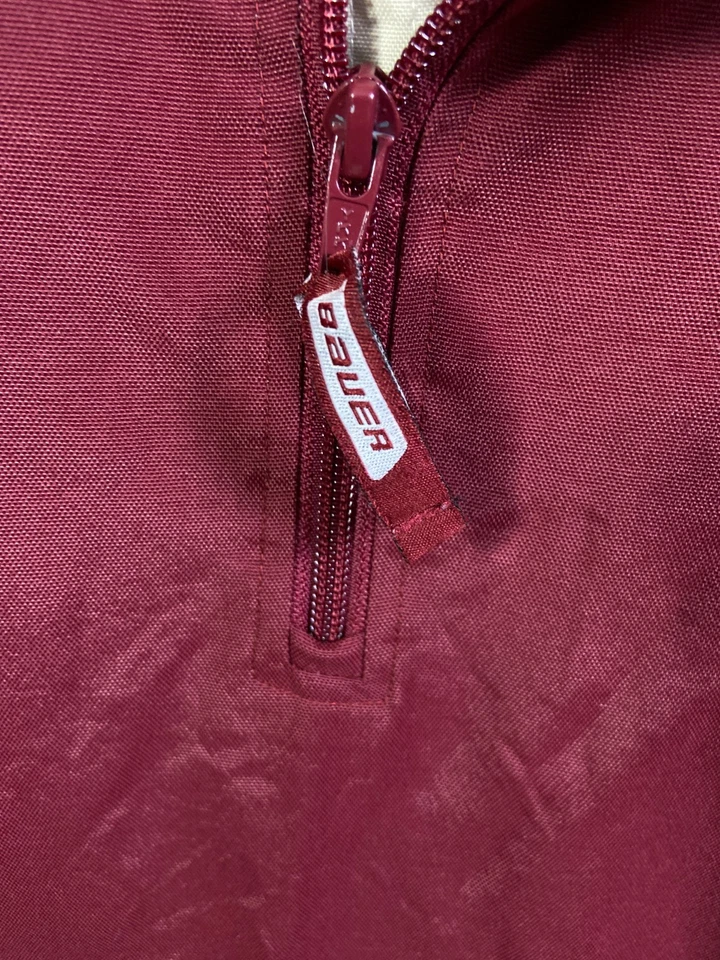 BAUER NHL Hockey Burgundy Red WARM-UP JACKET 1/4 Zip Pullover Youth M Men's S - Image 4 of 4