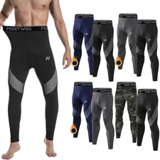 2pc/set Men's Thermal Compression Fleece Pants Base Layer Leggings Warm Ski Warm