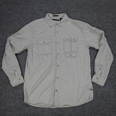 Sean John Shirt Mens 3XL Gray Herringbone Twill Long Sleeve Button Up Utility