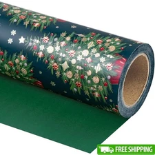 Premium Christmas Wrapping Paper Roll Reversible Tree Design Holidays Gifts New