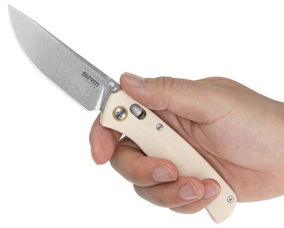 SRM Knives 255L-GK Folding Knife 3.25'' 10Cr15CoMoV Steel Blade Cream G10 Handle