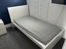 IKEA White Malm Single Bed Frame with Luroy Slats. Mattress Not Included
