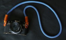 Blue-Red Braided Camera Strap 10mm Climbing Rope Veg-Tan Leather