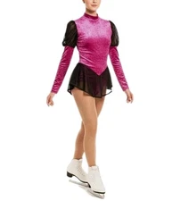 Gilda Marx VTG High Neck Velvet Keyhole Mesh Skate Dress Fuchsia Adult XS (Y/J)