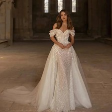 Sweetheart Mermaid Wedding Dresses Off Shoulder Detachable Train Robe Bohemian