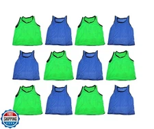 BlueDot Trading 12 Youth Sports Jerseys in Nylon Mesh Pinnies Scrimmage Train