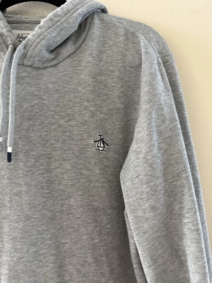 Original Penguin Para Hombre Grande Gris Sudadera con Capucha Pullover Manga Larga Logo Foto 4 de 4