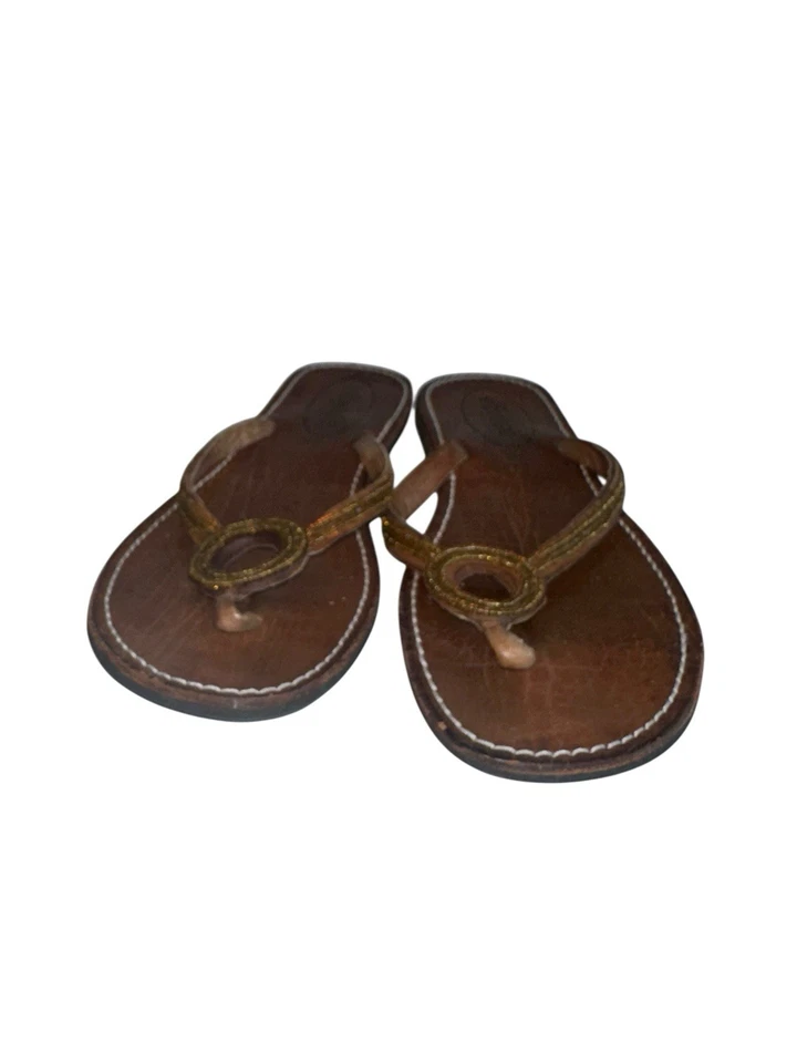 Sandalias chanclas Aspiga para mujer de cuero con cuentas talla 38 o 7,5 marrón Foto 3 de 4