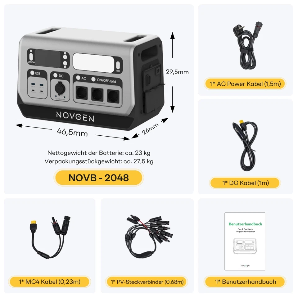 Novgen NOVB2048 Mobile Balkonkraftwerk Batteriespeicher 800W/2200W/2048Wh - Bild 3 von 4